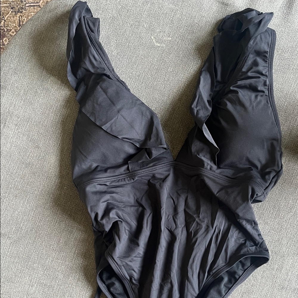 Black Ruffled One-Piece Swimsuit